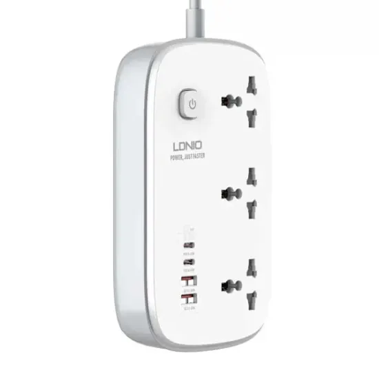 LDNIO Power Strip with 3 Sockets & 65W 4-Port USB Charger